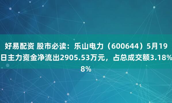好易配资 股市必读：乐山电力（600644）5月19日主力资金净流出2905.53万元，占总成交额3.18%